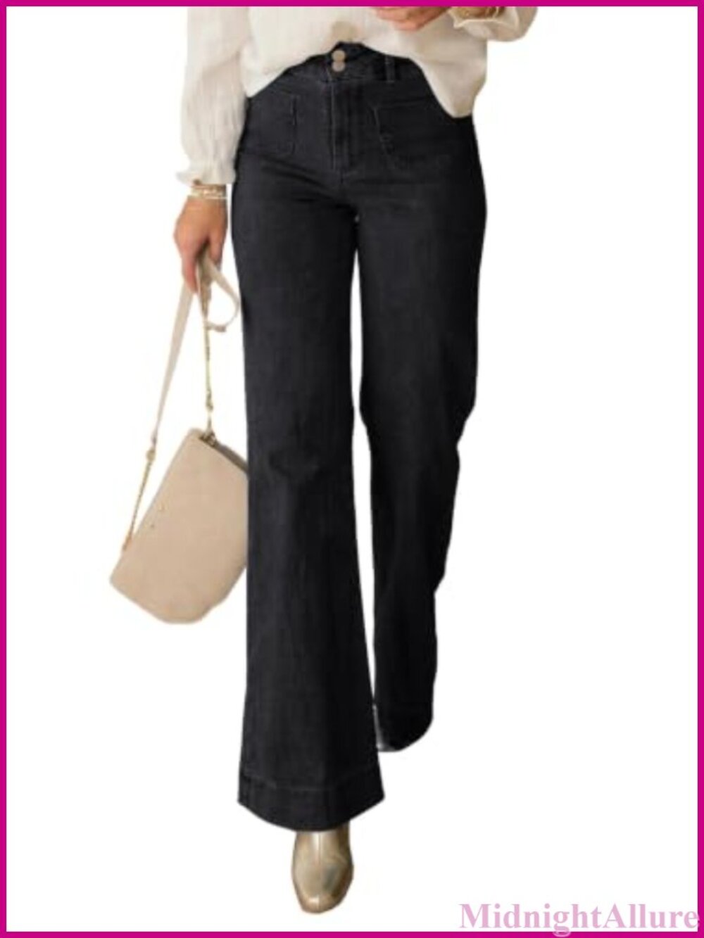 Wide Leg High Waisted Trendy Jeans Cotton Blend F